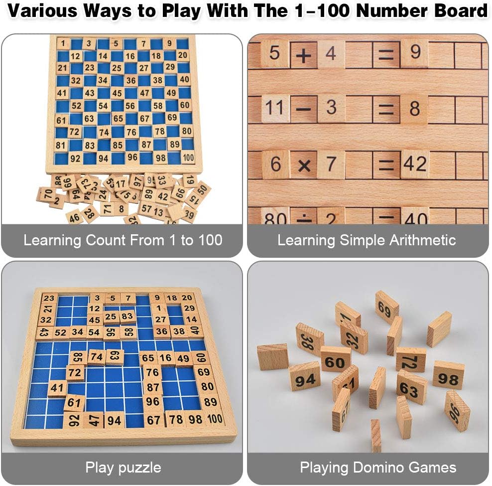 Montessori Mathematik Puzzle Holz Digital Board 1-100 Kontinuierliche Zahlen Kinder Kind Mathe Unter