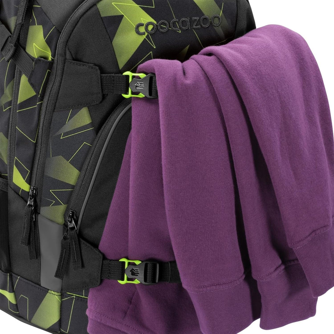 coocazoo Schulrucksack-Set Mate „Lime Flash“ 2-teilig, schwarz, ergonomischer 30L Tornister, mit Bru