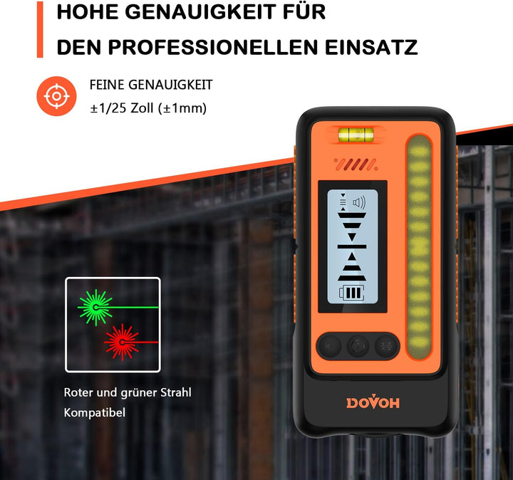 Hochpräziser Laserempfänger,Kreuzlinienlaser Empfänger mit doppelter LCD-Anzeige bis zu 197ft, kompa