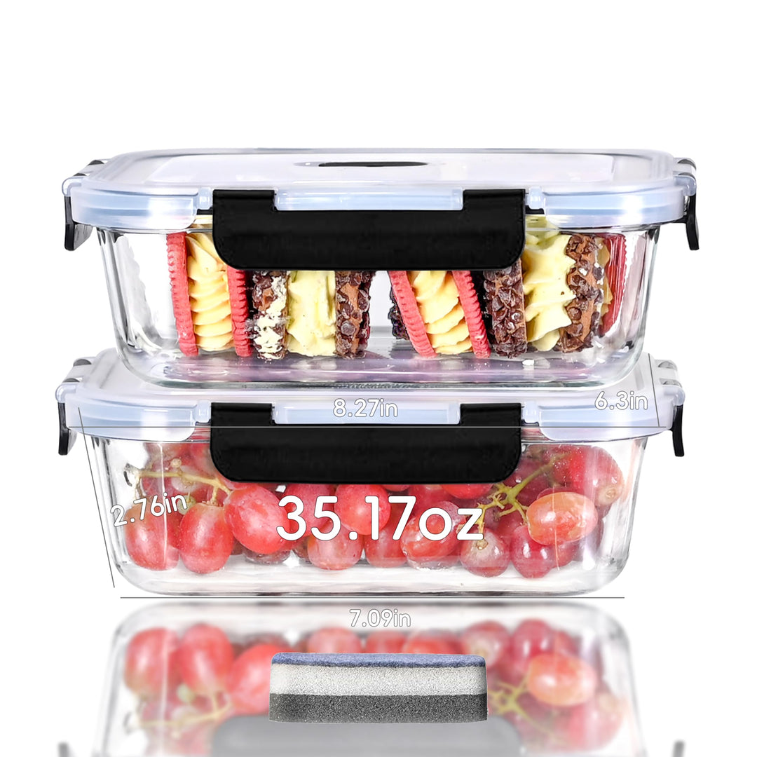LNWSN Glasbehälter mit Deckel 2er, Wiederverwendbare Behälter für Meal Prep Boxen Glas, Food Contain