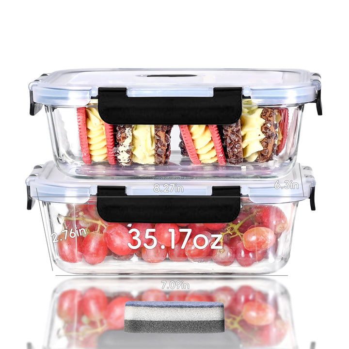LNWSN Glasbehälter mit Deckel 2er, Wiederverwendbare Behälter für Meal Prep Boxen Glas, Food Contain