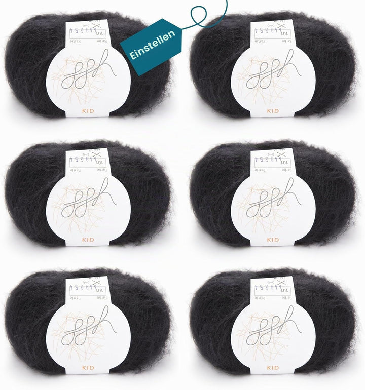 ggh Kid Box - 6 Knäuel Strickwolle aus Kid Mohair - Farbe 101 - Schwarz, 101 - Schwarz