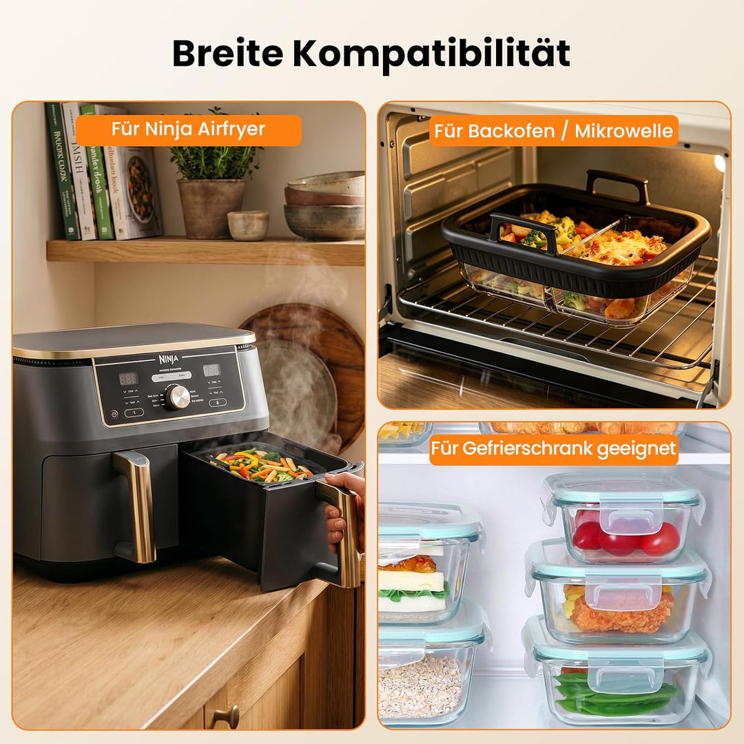 Glas Auflaufform Airfryer für Ninja AF400EU/AF500EU/SL400EU, Auflaufform Heissluftfritteuse mit Hera