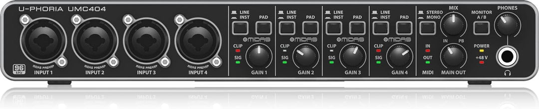 Behringer U-PHORIA UMC404HD Audiophiles 4x4, 24-Bit/192 kHz USB-Audio/MIDI-Interface mit Midas-Mikro