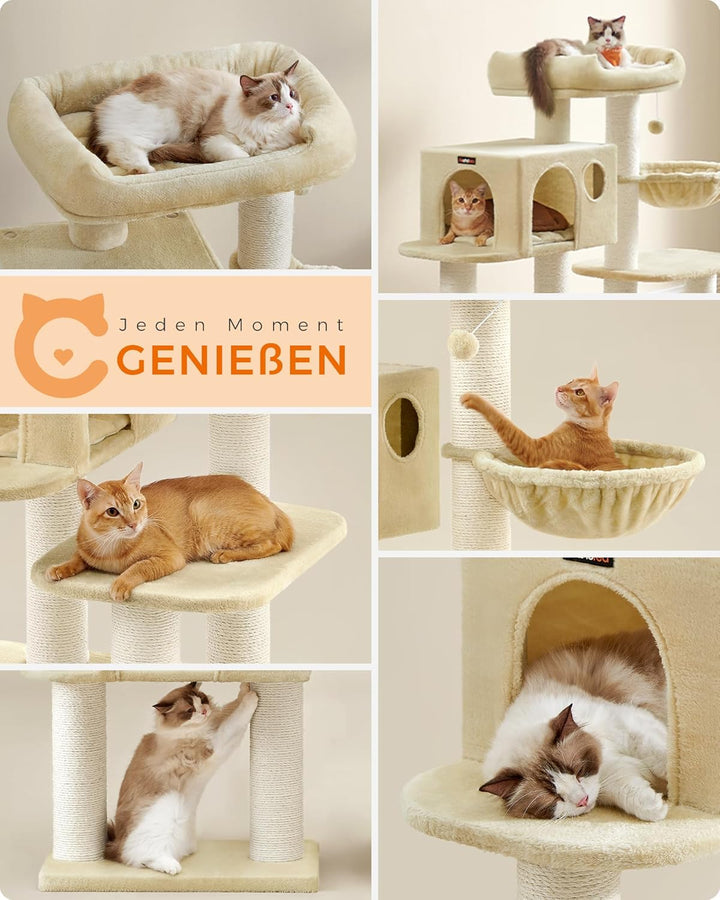 Feandrea Kratzbaum für grosse Katzen, XXL, hochbelastbar, Katzenturm mit 6 extra dicken Kratzsäulen,
