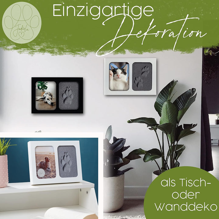 Jadiela Pfotenabdruck Set Hund oder Katze 3D Bilderrahmen in Weiss Abdruck Hundepfote Geschenk Hund,