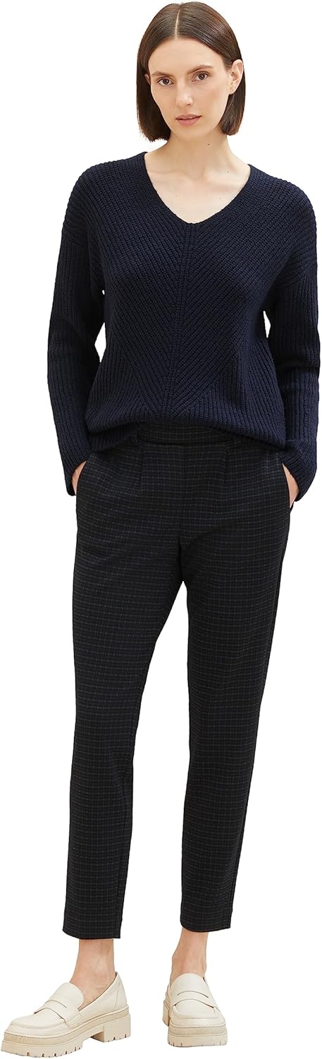 TOM TAILOR Damen Loose Fit Chino Hose 34W / 28L 19867 - Navy Check, 34W / 28L 19867 - Navy Check