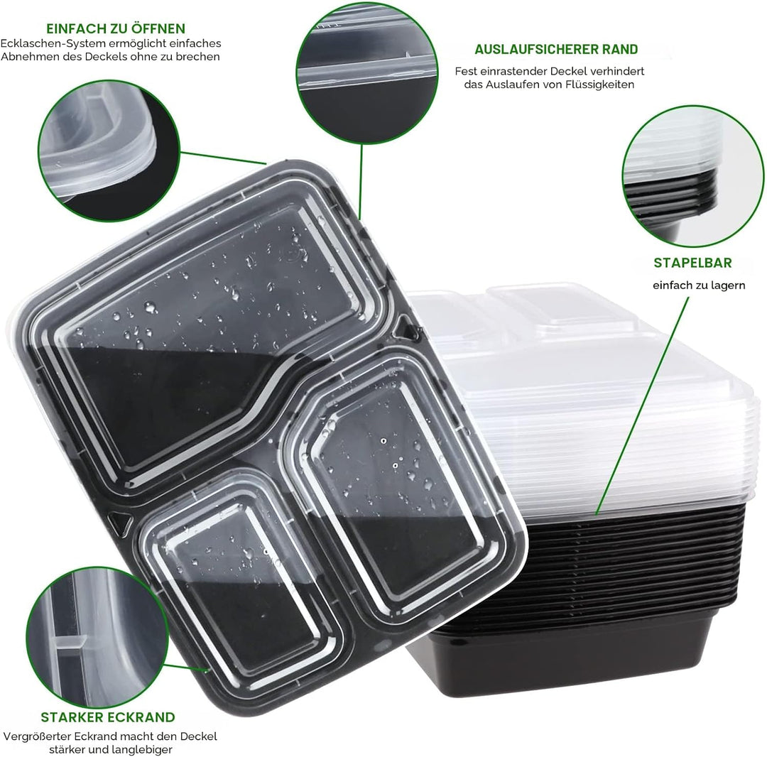 KINGHON 3-Fach Meal PREP Container - Bento Lunch Boxen,BPA frei wiederverwendbare Lebensmittel Lager
