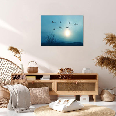 Bilder auf Leinwand Storch Vogel Natur Leinwandbild mit Rahmen 70x50cm Wandbilder Dekoration Wohnzim