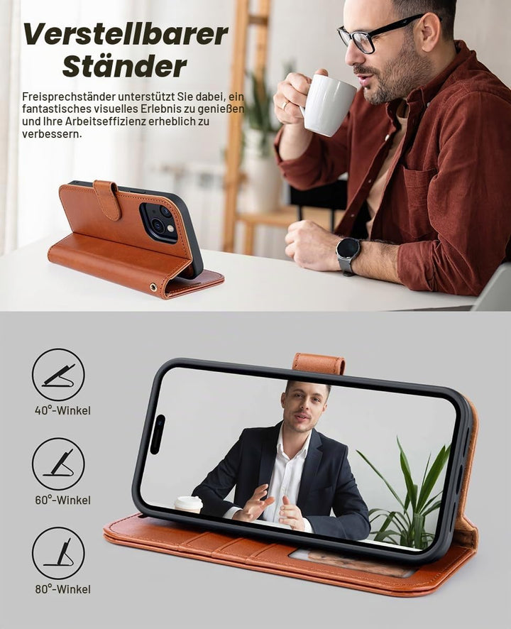 OCASE Kompatibel für iPhone 15 Hülle (2in1) Leder Stossfestes Case, Abnehmbare magnetische Hülle, Mi