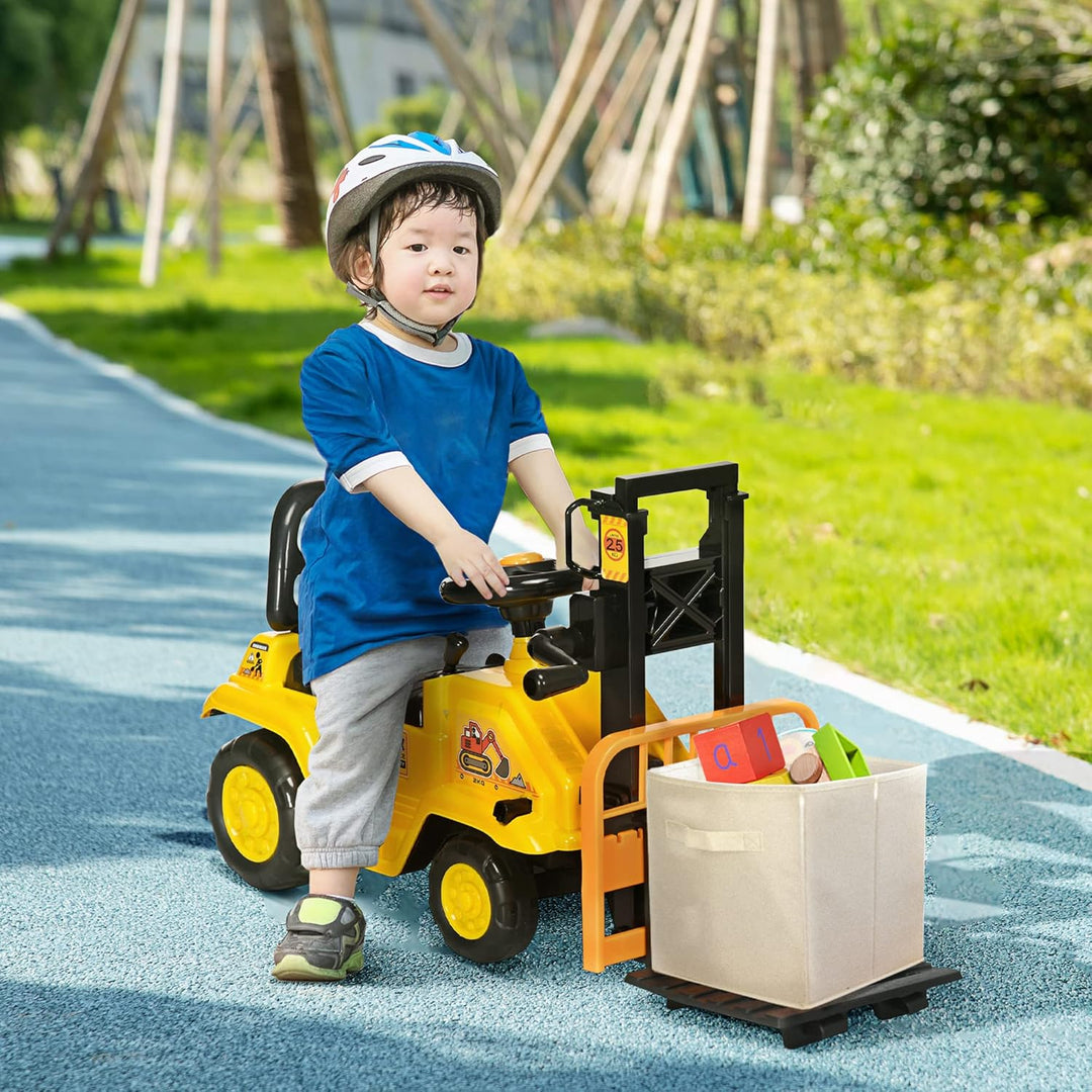 HOMCOM Traktor für Kinder von 3-4 Jahren mit Gabelstapler, Knopf für Geräusche und versteckter Staur