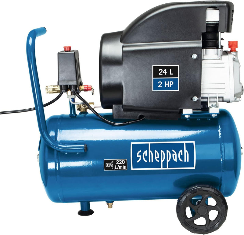 Scheppach Kompressor HC26 Druckluftkompressor | 220 l/min Ansaugleistung | 24 Liter Kessel | 1500W |