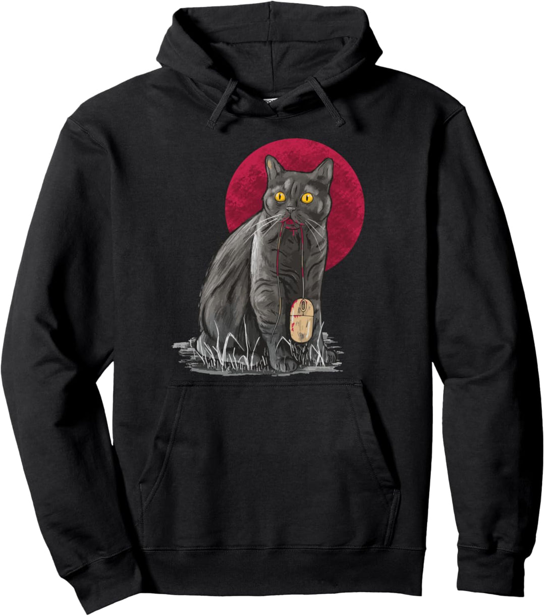 Katzen-Design mit einer Katze, die eine Computermaus erfasst hat. Pullover Hoodie