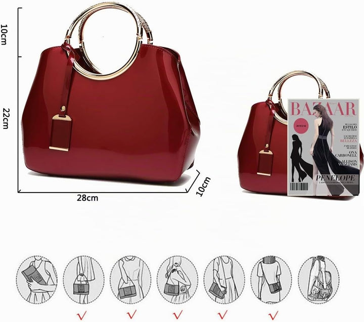 Coolives Damen Handtasche Tasche Henkeltasche aus PU-Lackleder Hochzeitstasche Schultertasche Umhäng