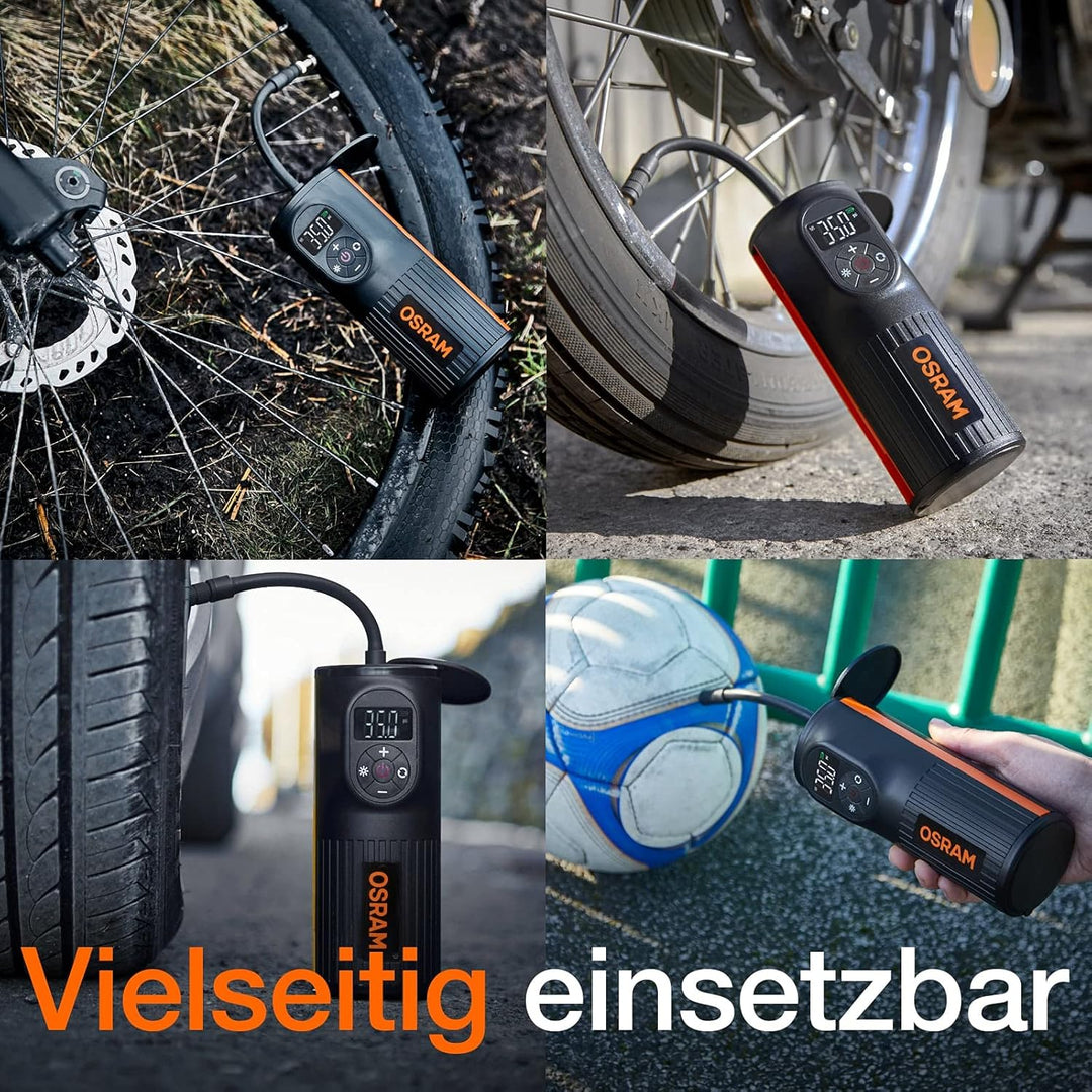 OSRAM TYREinflate 2000, kompakte wiederaufladbare Reifenpumpe mit LED Licht, tragbarer Kompressor fü