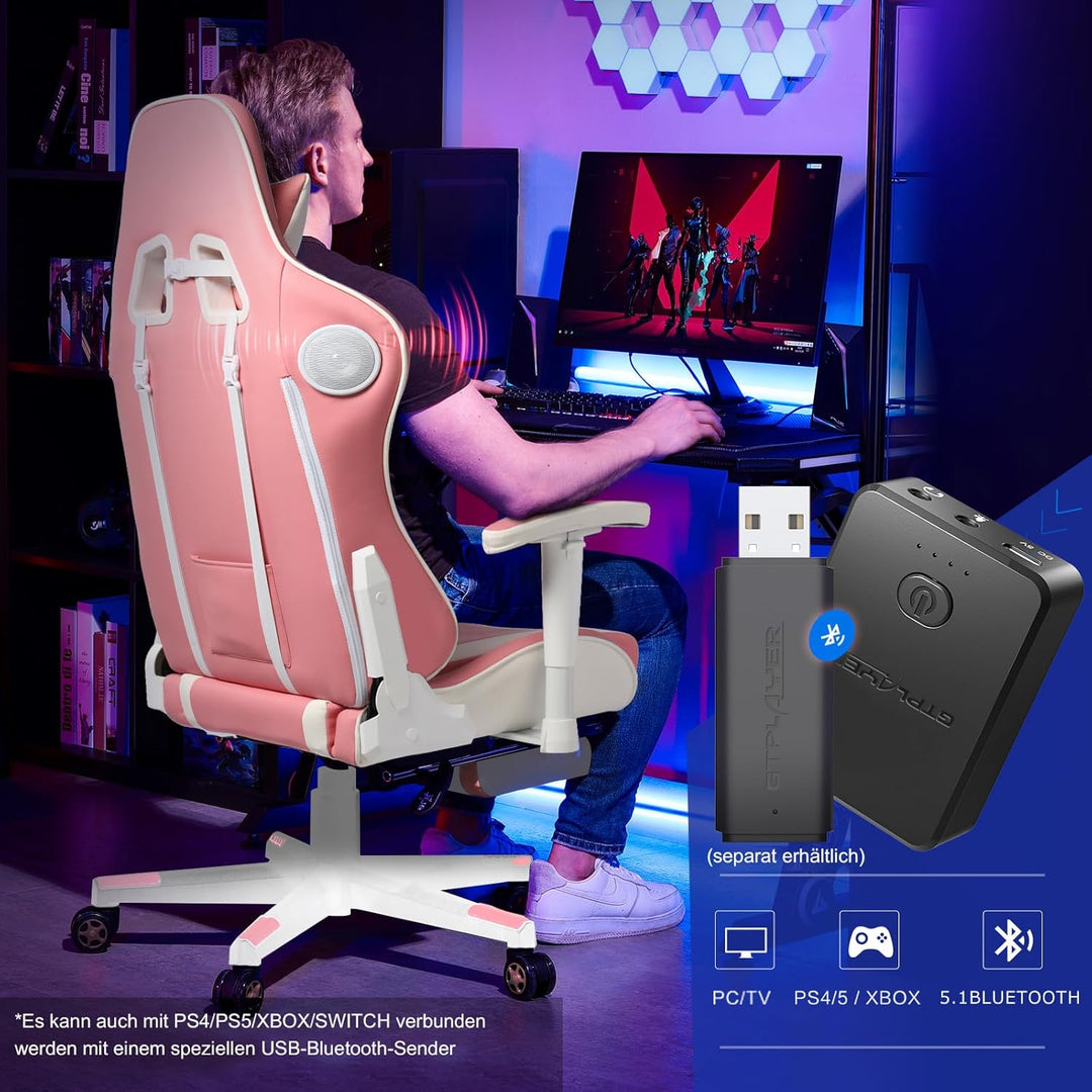 GTPLAYER Gaming Stuhl Gamer Stuhl mit Fussstütze Bluetooth Lautsprecher Ergonomischer Bürostuhl Comp