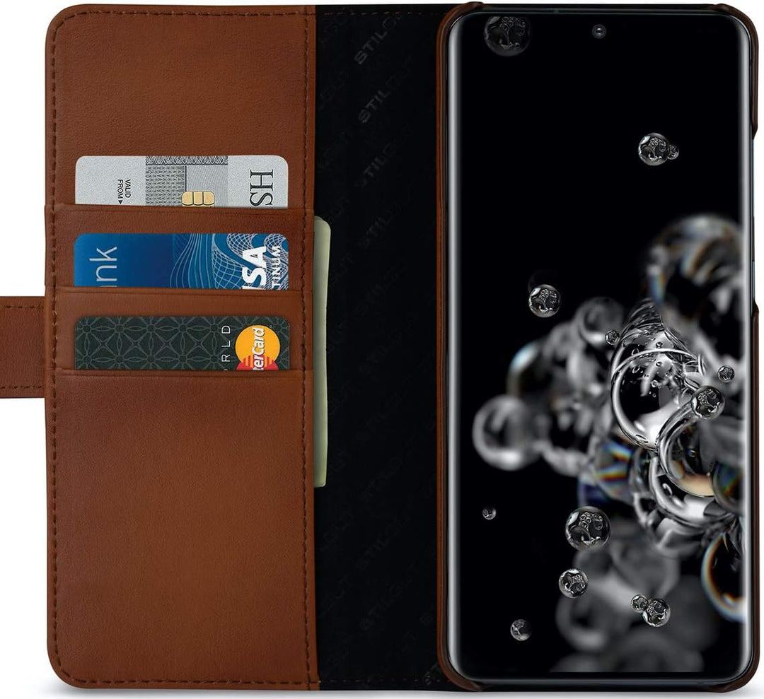 STILGUT Talis kompatibel mit Samsung Galaxy S20 Ultra Hülle mit Kartenfach aus Leder, Wallet Case, L