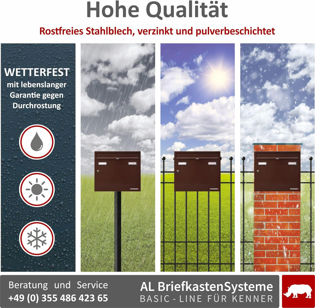 AL Briefkastensysteme Basic 2er Briefkasten RAL 8017 Schokoladen Braun 2 Fach DIN A4 wetterfest Brie