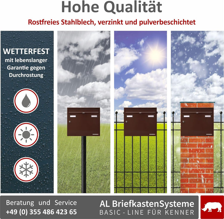 AL Briefkastensysteme Basic 2er Briefkasten RAL 8017 Schokoladen Braun 2 Fach DIN A4 wetterfest Brie