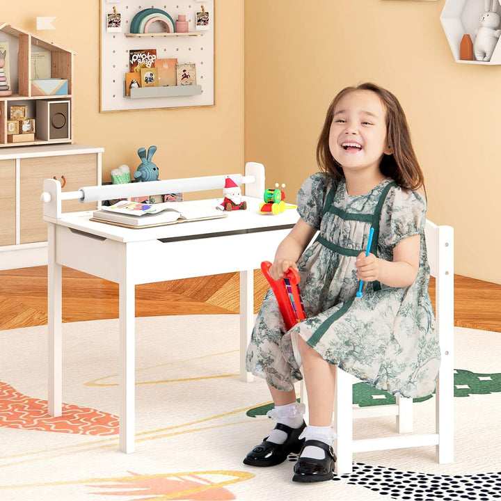 DREAMADE Schreibtisch Kinder mit Stuhl, Schülerschreibtisch aus Holz, Jugendschreibtisch, Kindertisc