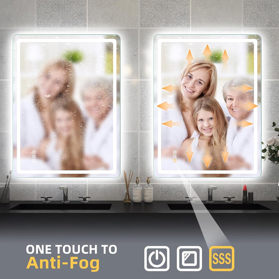 STARLEAD Badspiegel-mit-Beleuchtung 80x60cm, Hintergrundbeleuchtung + Frontbeleuchtung, Silberner Al