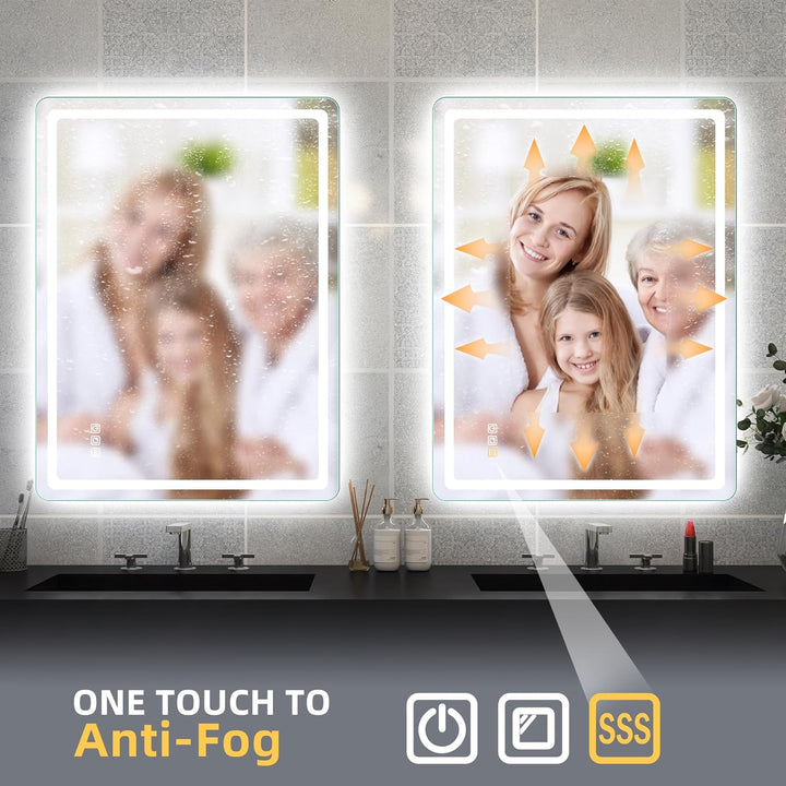 STARLEAD Badspiegel-mit-Beleuchtung 80x60cm, Hintergrundbeleuchtung + Frontbeleuchtung, Silberner Al