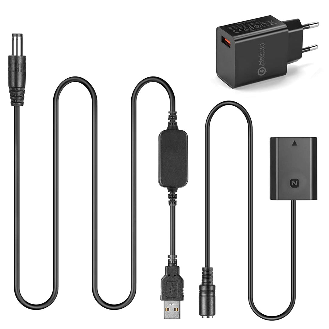 Raeisusp AC-FZ100 USB-Kabel + NP-FZ100 FZ100 VG-C3EM Dummy-Batterie + QC 3.0 Adapter für Sony Alpha