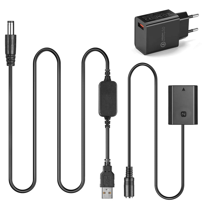 Raeisusp AC-FZ100 USB-Kabel + NP-FZ100 FZ100 VG-C3EM Dummy-Batterie + QC 3.0 Adapter für Sony Alpha