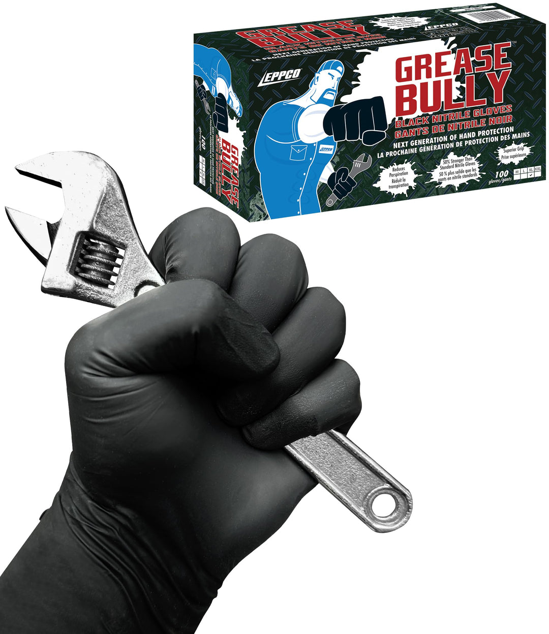 Kunzer Nitril-Einweghandschuhe Schwarz Grease Bully (Dispenser mit 100 Stück), L (100er Pack), L (10