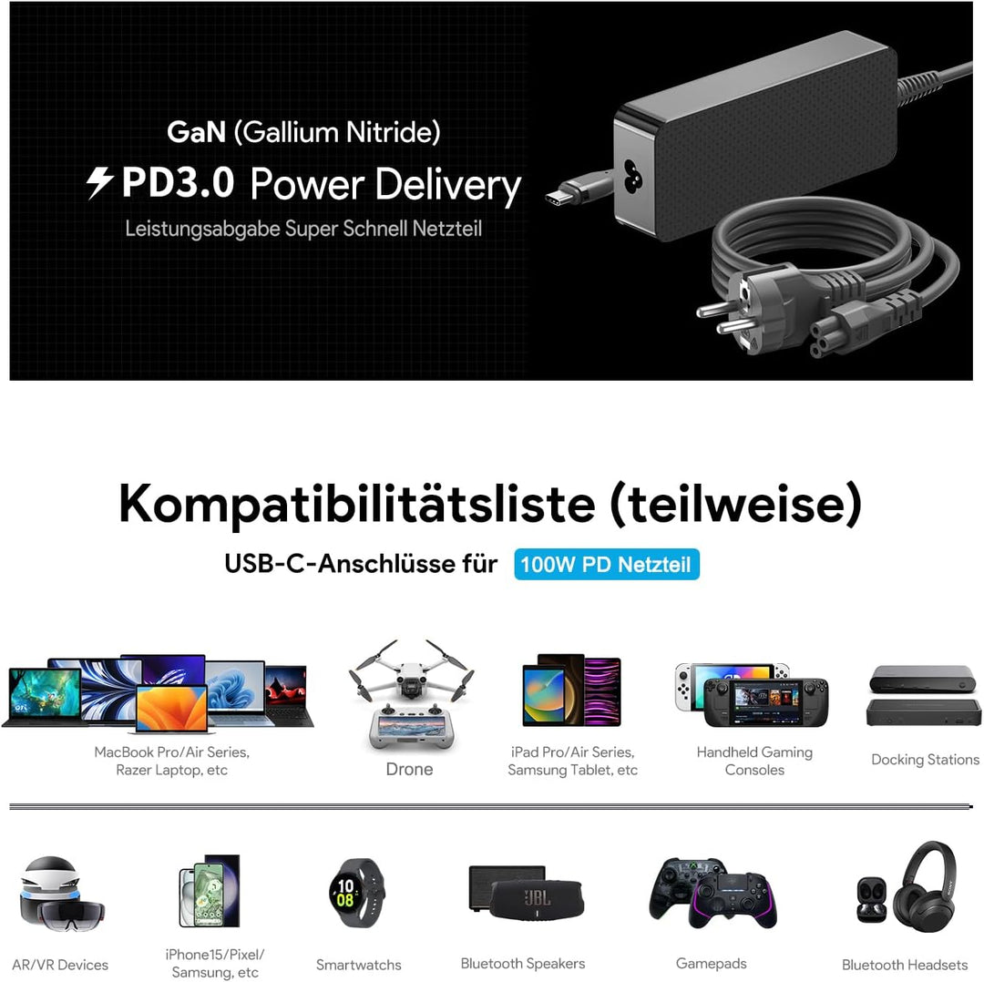 HKY 100W PD3.0 20V 5A USB C Netzteil für Ulanzi AL60 VL81 VL49 Luftschlauchleuchte, für Jackery Expl