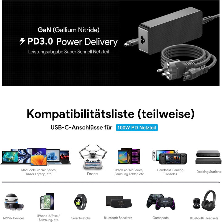HKY 100W PD3.0 20V 5A USB C Netzteil für Ulanzi AL60 VL81 VL49 Luftschlauchleuchte, für Jackery Expl