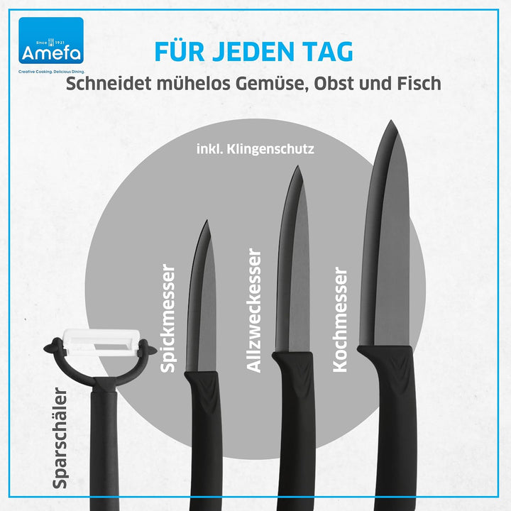 Amefa AUENTHAL Keramikmesser Set | 4-teilig | Klingen aus Keramik | Extrem scharf und leicht | Kochm