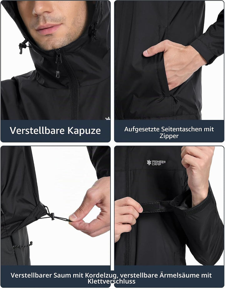 Pioneer Camp Herren Regenjacke Wasserdicht Atmungsaktiv Leichte Winddicht Windbreaker Packbare Outdo