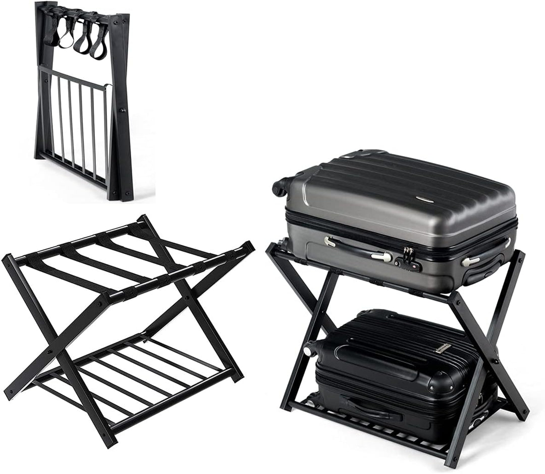 RELAX4LIFE Kofferständer Metall, Kofferablage mit 2 Ebenen, Gepäckablage klappbar, Kofferbock mit 4