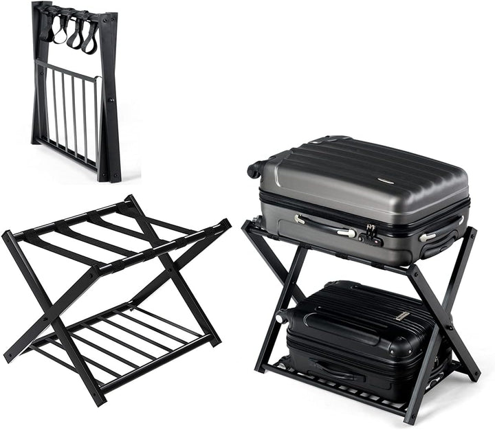 RELAX4LIFE Kofferständer Metall, Kofferablage mit 2 Ebenen, Gepäckablage klappbar, Kofferbock mit 4