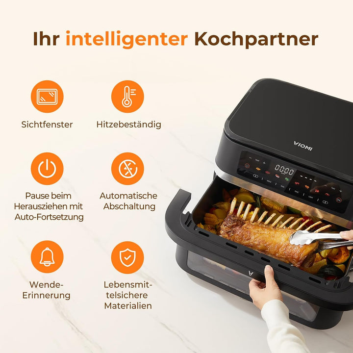 VIOMI VORTEX Pro Heissluftfritteuse, Doppelzonen, 11 L Air Fryer, 2 Kammern, 2800 W, mit Sichtfenste