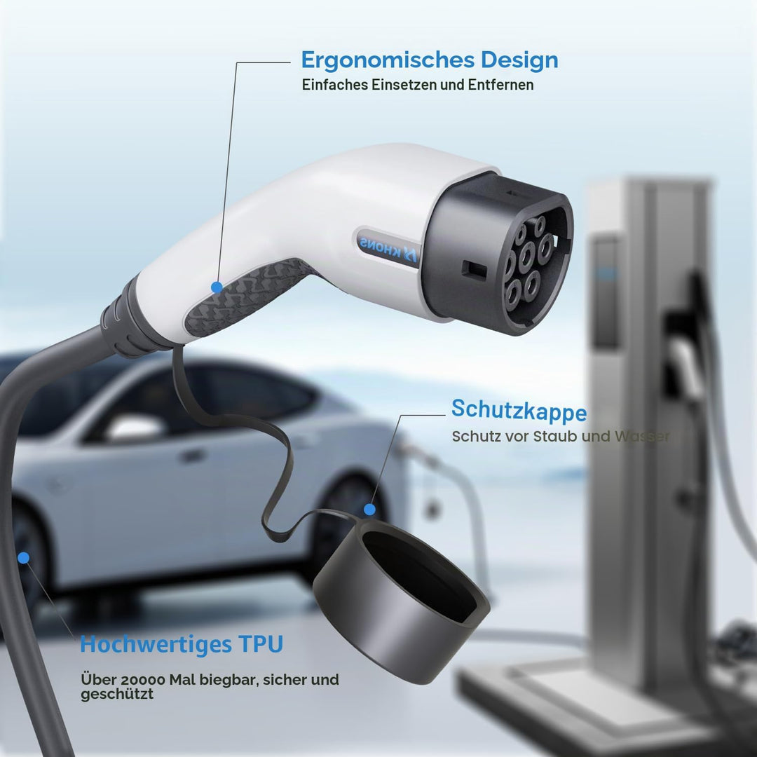 Typ 2 Ladekabel 16A/11 kW/3-Phasig/5 Meter Elektroauto Ladekabel Typ 2 auf Typ 2 EV Ladekabel für E