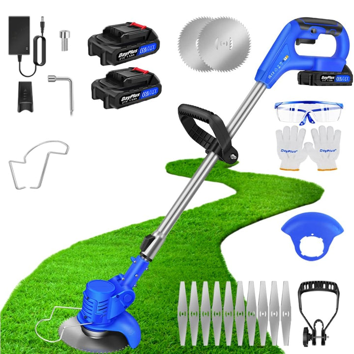 Qimu Akku Rasentrimmer 21V Elektrischer Rasentrimmer Elektro-Trimmer Elektrische Motorsense mit 2X1.