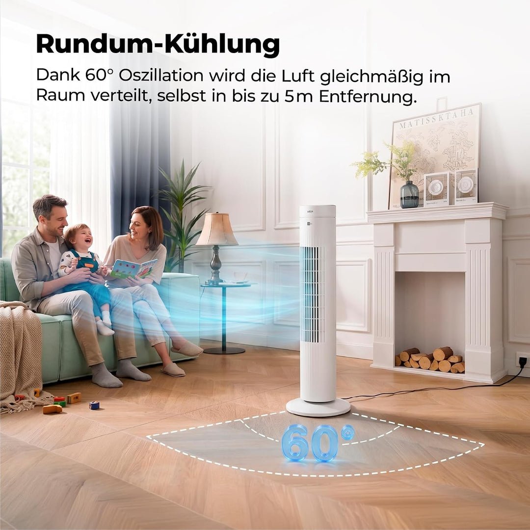 aeco AirX SPIN Turmventilator mit Fernbedienung 3 Geschwindigstufen 7H Timer 35w mobiler Lüfter Oszi