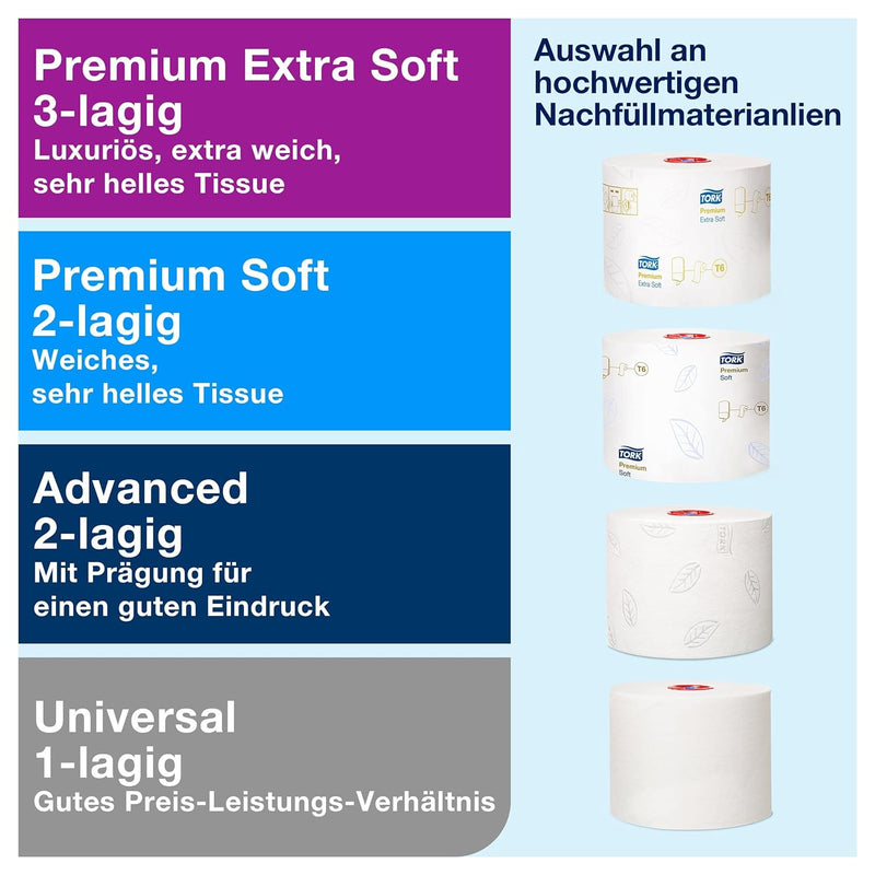 Tork 557500 Doppelrollenspender für Midi Toilettenpapier in Weiss / Tork T6 Hygienischer Toilettenpa