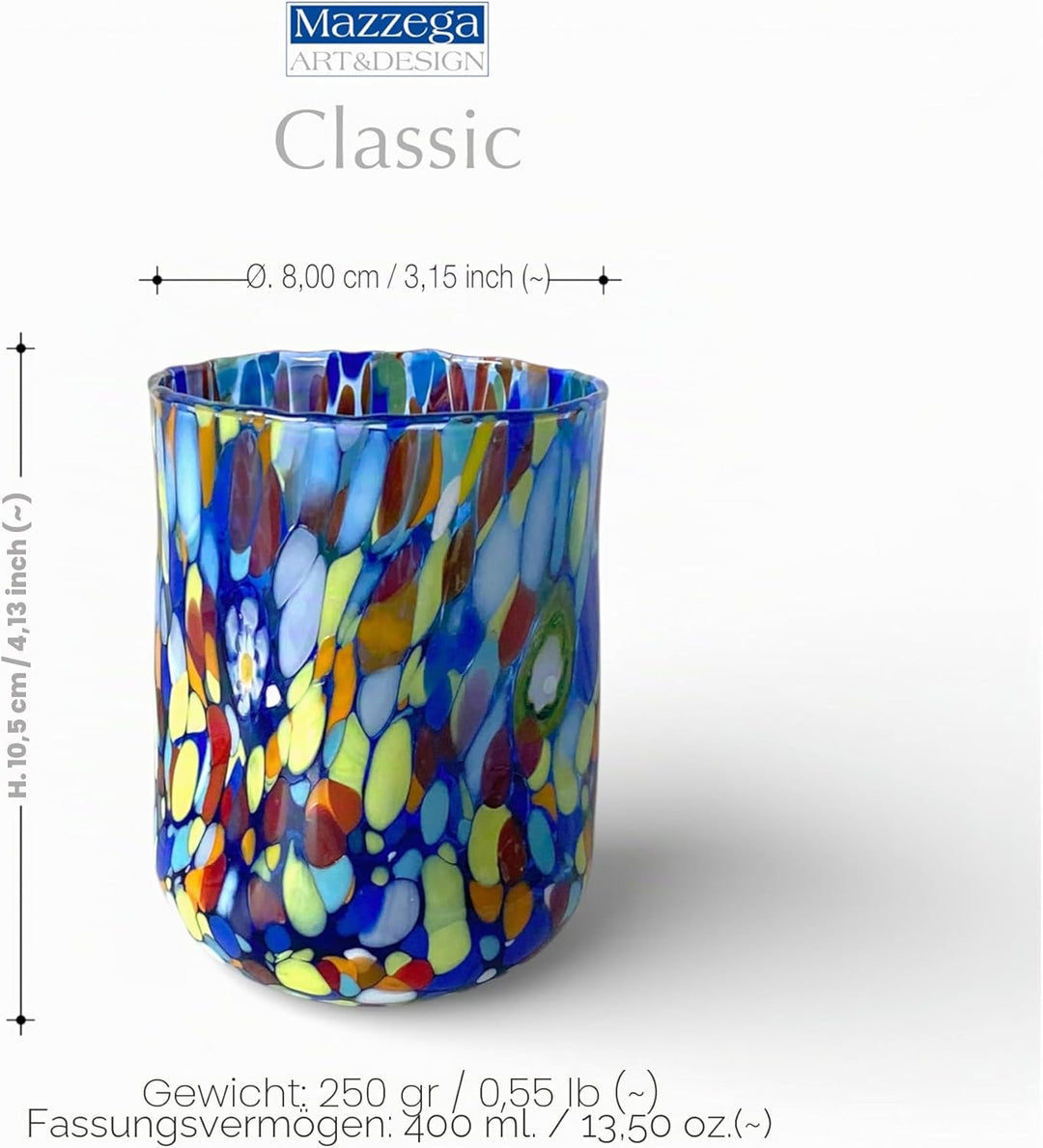 MAZZEGA ART &amp; DESIGN - klassische zylindrische Gläser aus mundgeblasenem Glas, handgearbeitet, mit M