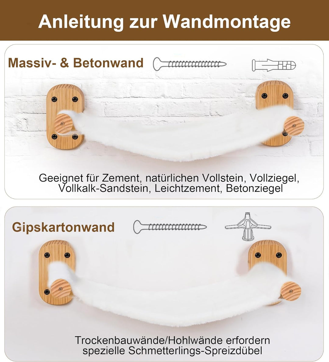 Kletterwand Katzen, Wandmontiertes Katzenhängematte, Kratzbaum Wand, Kiefernholz Katzenregal mit Vli