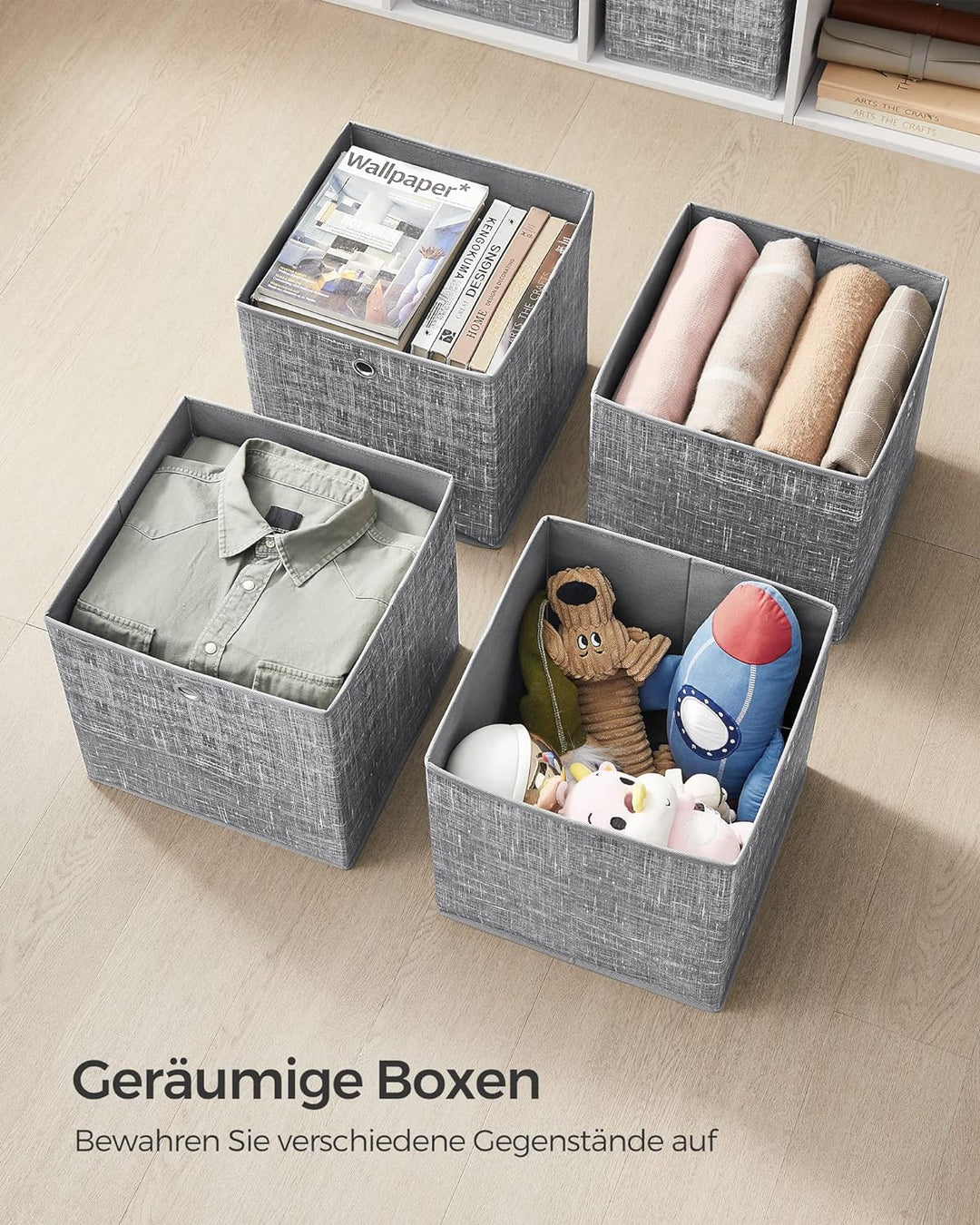 SONGMICS Aufbewahrungsbox, 6er Set, Ordnungsboxen aus Vliesstoff mit Griff, Boxen Aufbewahrung, 33 x