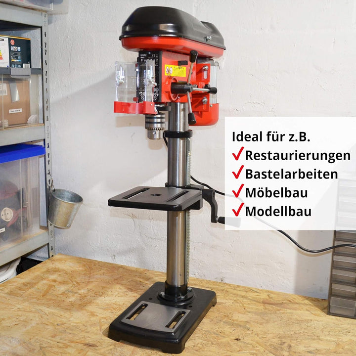 Hecht Profi Standbohrmaschine mit starken 600 Watt – 12-stufige Drehzahlregelung, schwenkbar- und hö