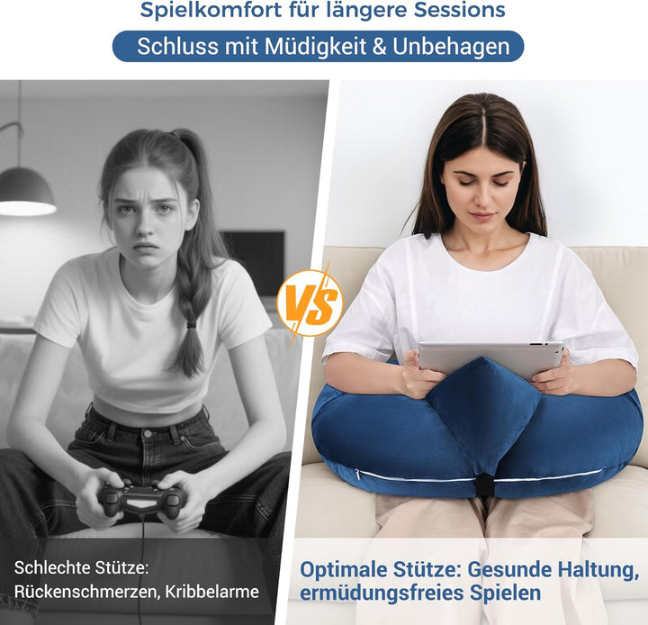 Lesekissen für Gaming, Armlehne Unterstützung Bücherkissen, U-förmiges Lap Kissen mit Seitentasche z