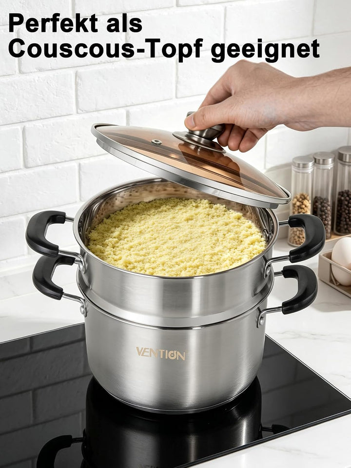 VENTION Kochtopf Dampfgarer Induktion, Couscoustopf 22 cm, 3,6 litres Induktion 22 Cm/3,6 L, Indukti