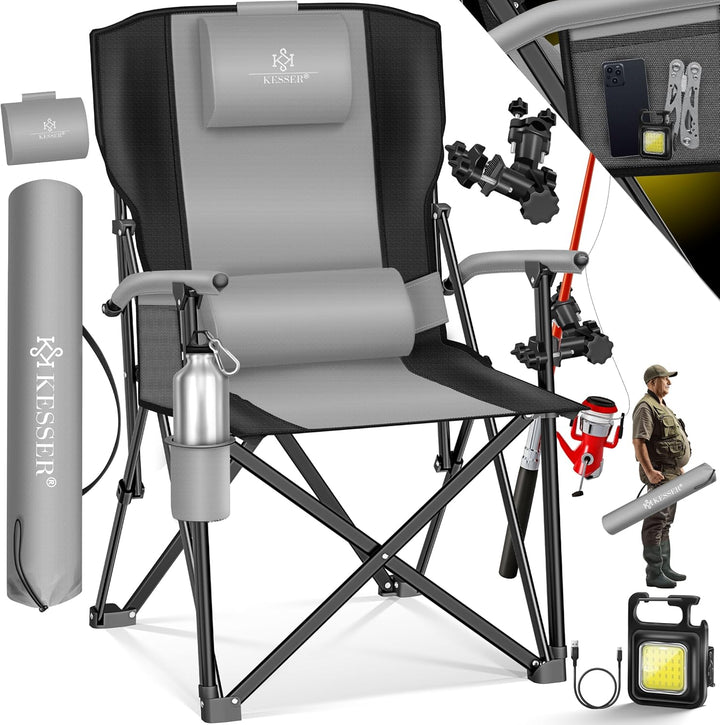 KESSER® Campingstuhl faltbar bis 160 kg | Angelstuhl Faltstuhl Klappstuhl Gepolstert mit Armlehnen |