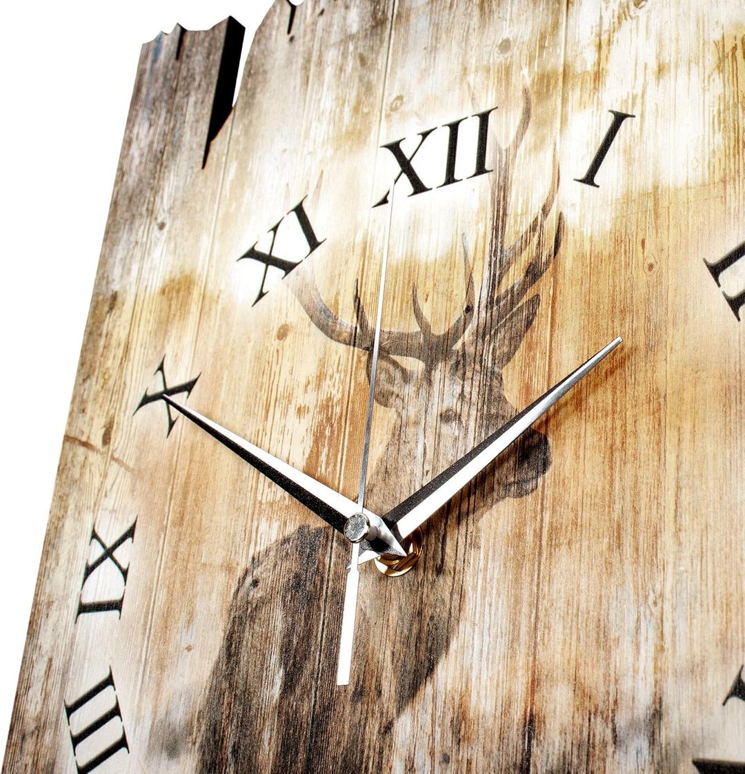 Kreative Feder Hirsch Shabby Style Designer Wanduhr Funkuhr aus Holz *Made in Germany leise ohne Tic