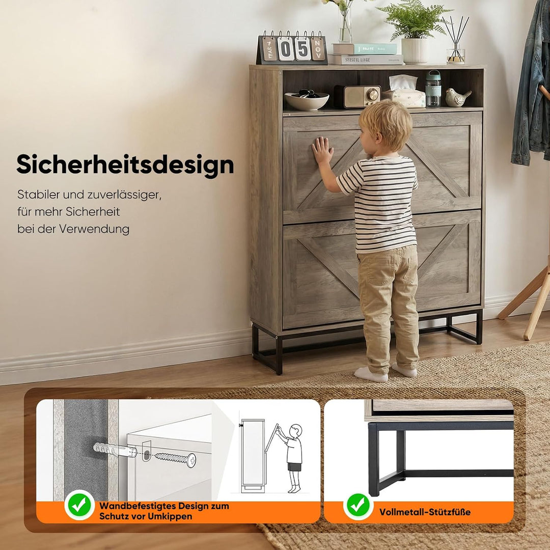 HOKEEPER Schuhschrank aus Holz, Schuhschrank 2 Klappen, Schuhkipper, Schmaler,freistehendes schmales