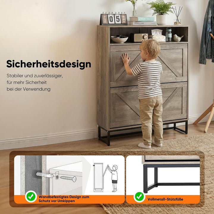 HOKEEPER Schuhschrank aus Holz, Schuhschrank 2 Klappen, Schuhkipper, Schmaler,freistehendes schmales